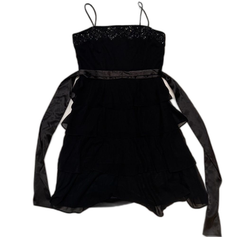 S.L. Fashions Vintage Black Beaded Sequin Cocktail Dress Chiffon LBD Size 8 - Picture 2 of 11